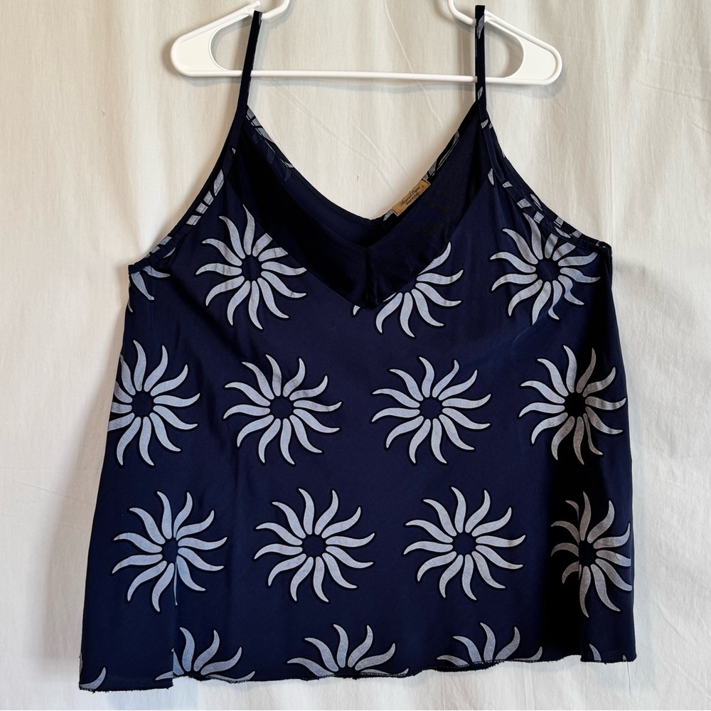 Beyond Capri Italian Made Sunburst Pattern Camisole Navy One-size Boho Flowy